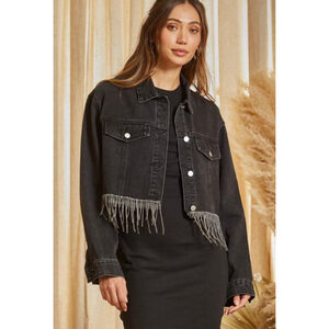 Women's Savannah Jane Black Jean Jacket with Silver Fringe L